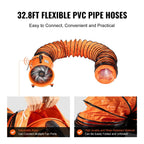 VEVOR Portable Ventilator 12 inch Cylinder Fan with 33/16.4ft Hose 585W 3198CFM Industrial Utility Blower for Sucking Dust Smoke
