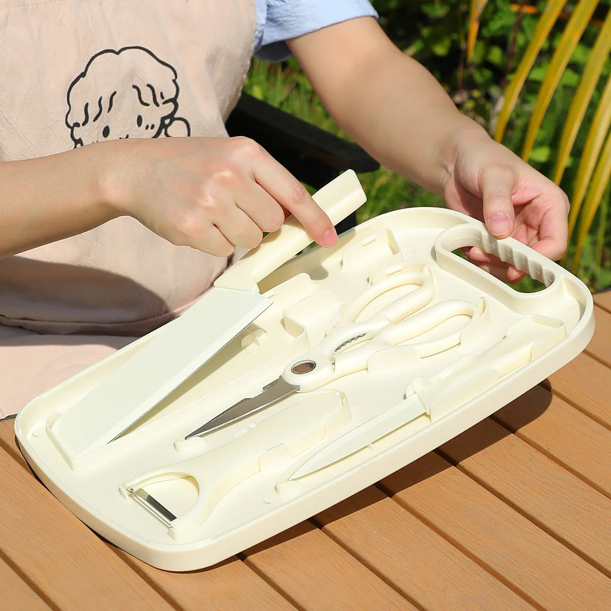 Outdoor knife set, portable stainless steel kitchen knife, cutting board, kitchen utensils, camping and picnic storage bag