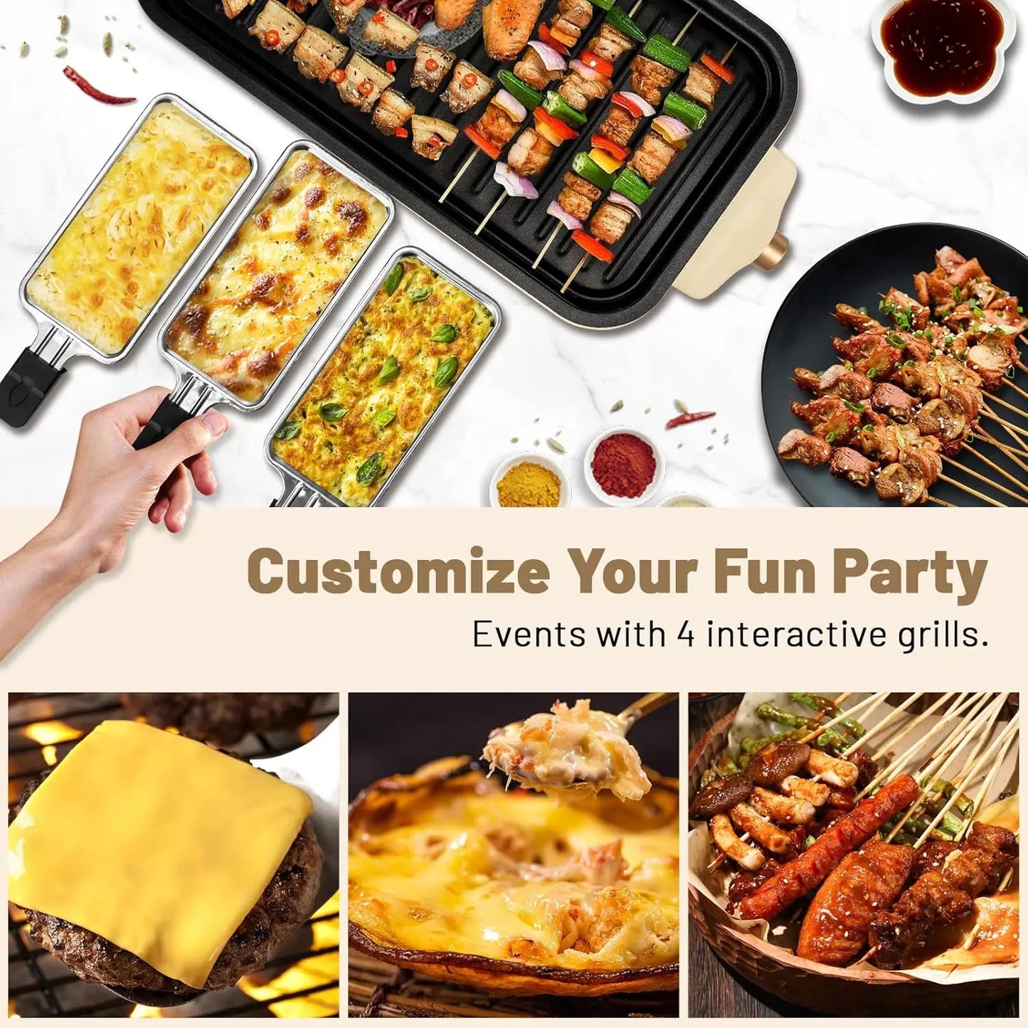 Electric Smoke-free Indoor Barbecue Grill,  Detachable Board, Adjustable Temperature, Non Stick Cooking,Portable Barbecue Grill
