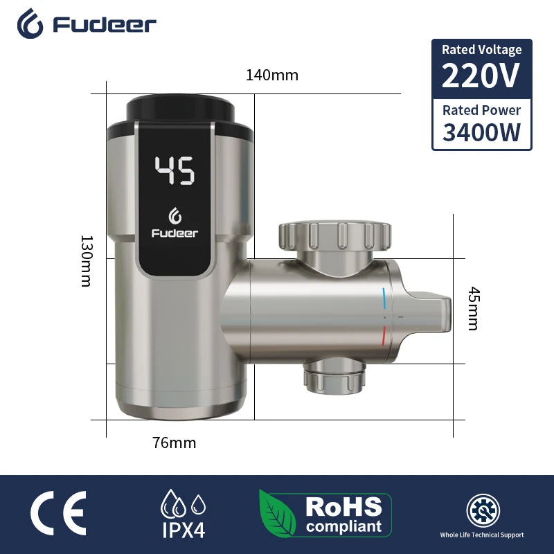 Fudeer Kitchen Instant Eectric Water Heater Tap Hot Water Faucet Heater Cold Heating Faucet Tankless Instantaneous Water Heater