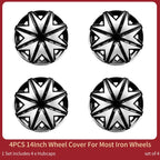 Universal 14 inch Starfish Hubcaps Black & Silver Wheel Covers for Cars Set of 4 Fits Honda, Volkswagen, Chevy, Mazda, Dodge