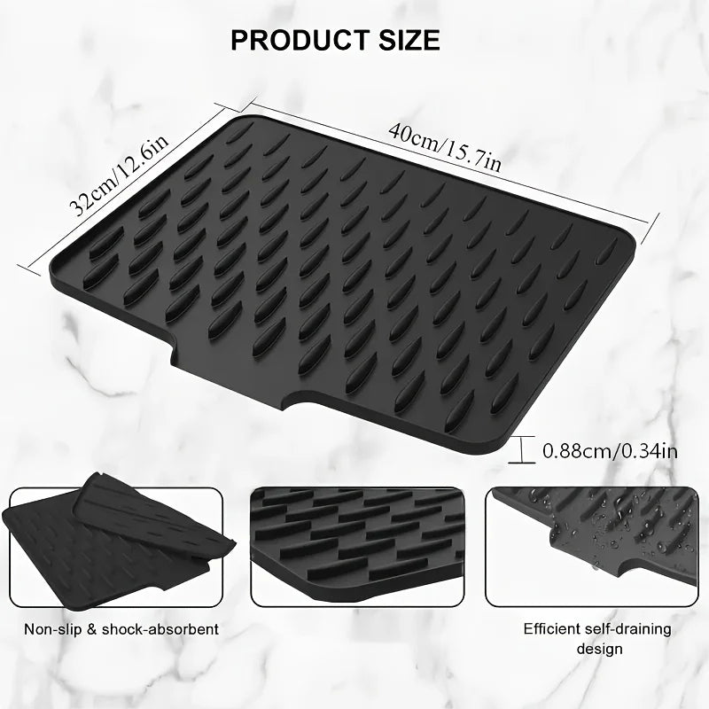 Kitchen Anti-Slip Silicone Drain Mat, Dish Rack, 15.75inch X 12.6inch, Built-in Water Draining Design, Heat  and Easy to Clean