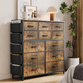 12 Dresser for Bedroom, Chest of Drawers for Bedroom with Side Pockets and Hooks, Fabric Storage Dresser, Sturdy Steel Frame
