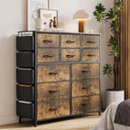 12 Dresser for Bedroom, Chest of Drawers for Bedroom with Side Pockets and Hooks, Fabric Storage Dresser, Sturdy Steel Frame