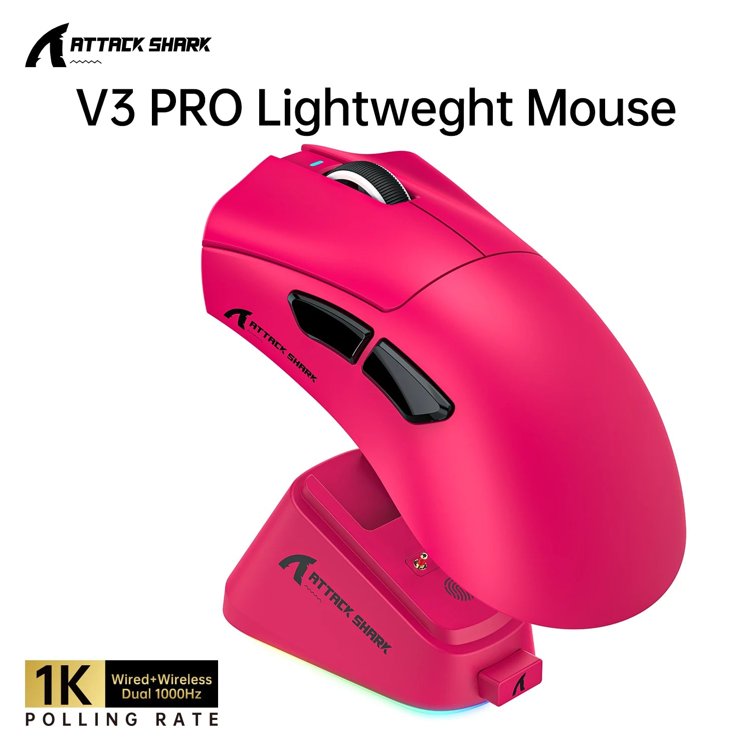ATTACK SHARK V3PRO Ultra-Light Gaming Mouse with Charging Dock 2.4G Wireless Bluetooth Wired 1000Hz Polling Rate 25000 DPI