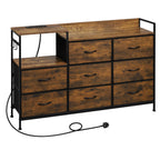 Chest of Drawers with 8 Fabric Drawer Sideboard Storage Cabinet for Kitchen Office with Charging Sockets Steel Frame 132x88x30cm