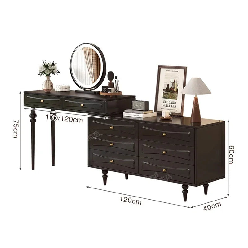 American Solid Wood Dresser Modern Simple Bedroom Vanity Table with Mirror Storage Cabinet Home Furniture Tocador Mueble FYDT