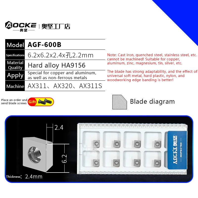 10Pcs/Box AOCKE AX3 Series Pneumatic Chamfering Machine Cermet Blade Hard Alloy Chamfer Machine Accessories Tools