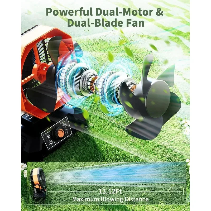 Camping Fan with  , Battery Operated with 4 LED Lantern, 8 Speeds Desk with Remote