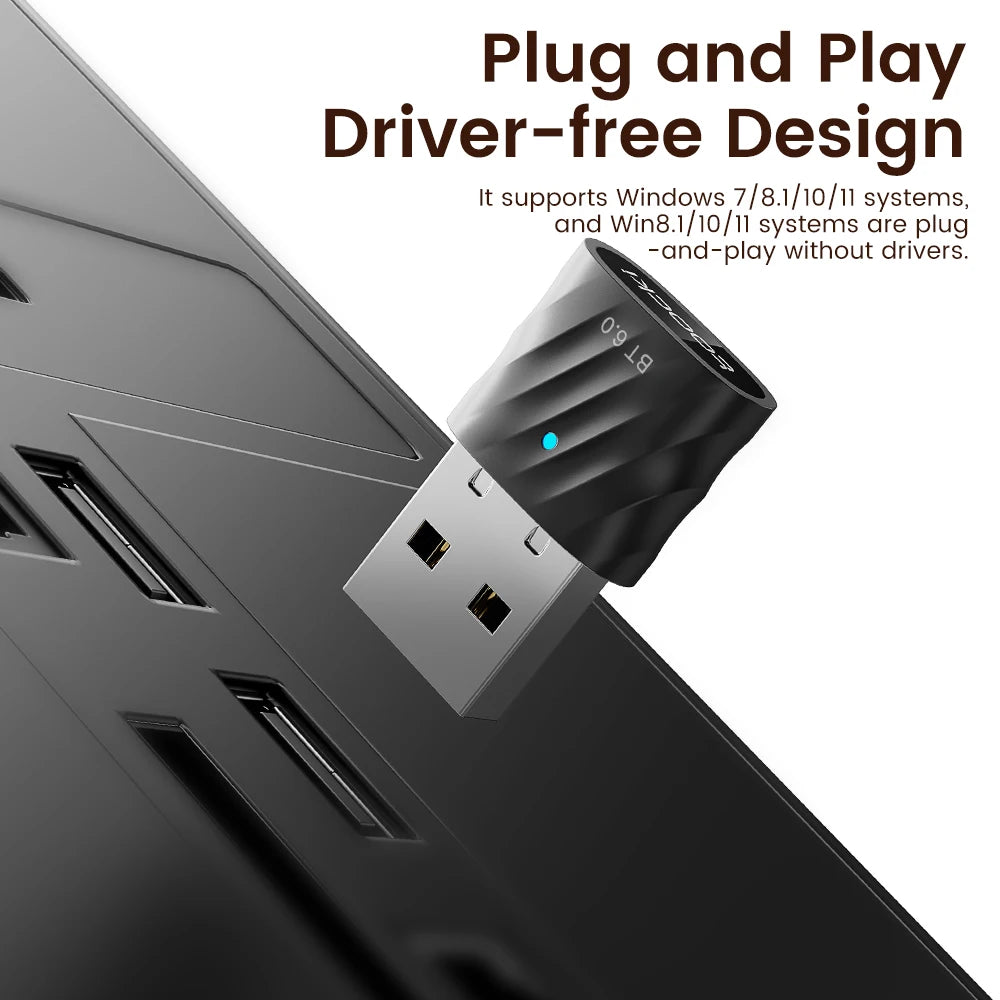 Toocki Bluetooth 6.0 USB Adapter Wireless Bluetooth Dongle Receiver Transmitter For PC Win 8.1 10 11 Phone Headset Speaker Mouse