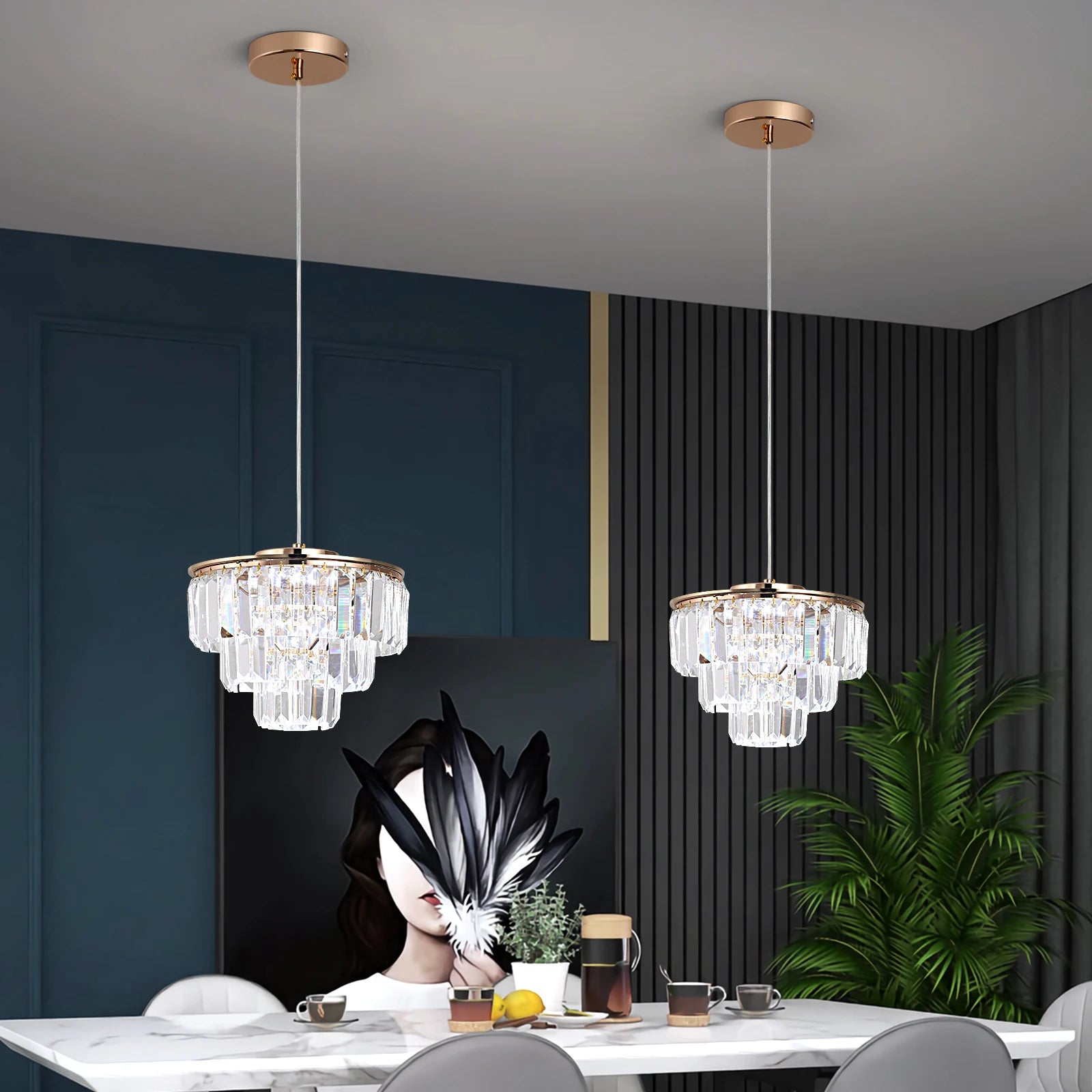 Modern K9 Crystal Led Ceiling Lamp Kitchen Island Pendant Light Deco Hanging Fixture Living Dining Room Aisle Nordic Chandelier