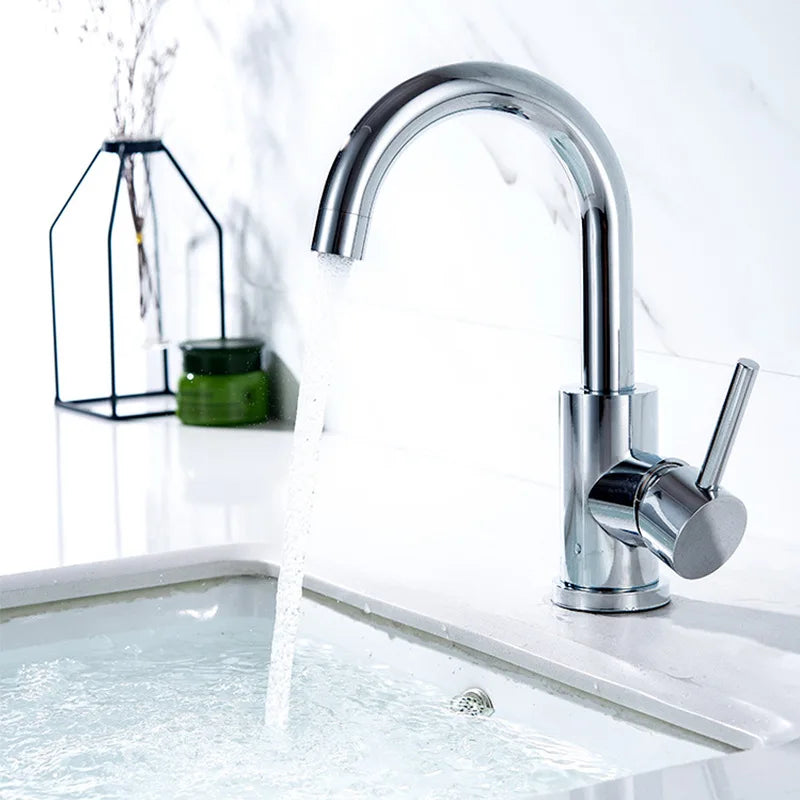 Suguword Bathroom Basin Faucet Stainless Steel Hot Cold Wash Mixer Crane Tap Rotation Sink Faucets Single Handle