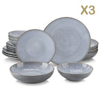 VANCASSO KARST 16/32/48 Piece Embossed Stoneware Tableware Set with Dinner/Dessert Plate/Soup Bowl/Mug Service for 4/8/12 person