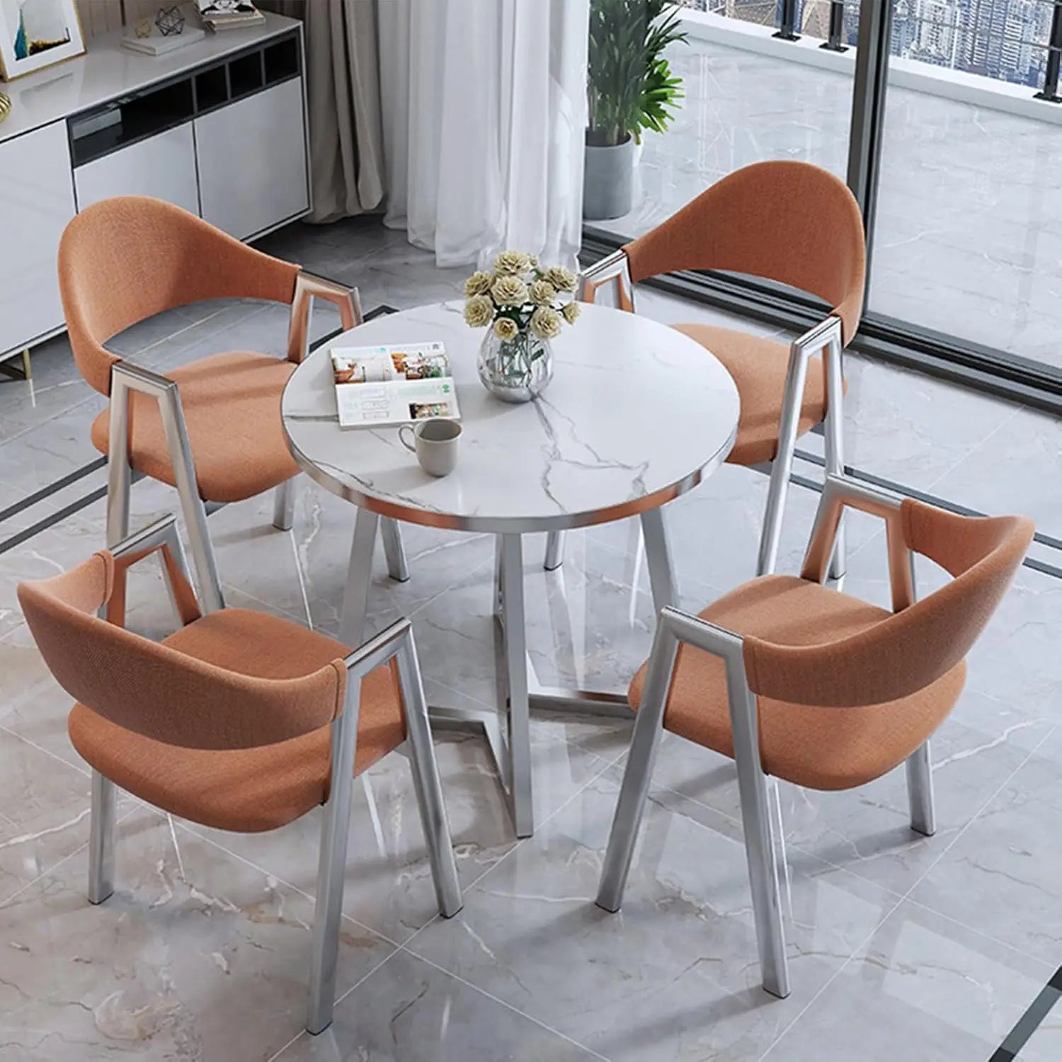 Modern Round Dining Table Set with 4 Chairs