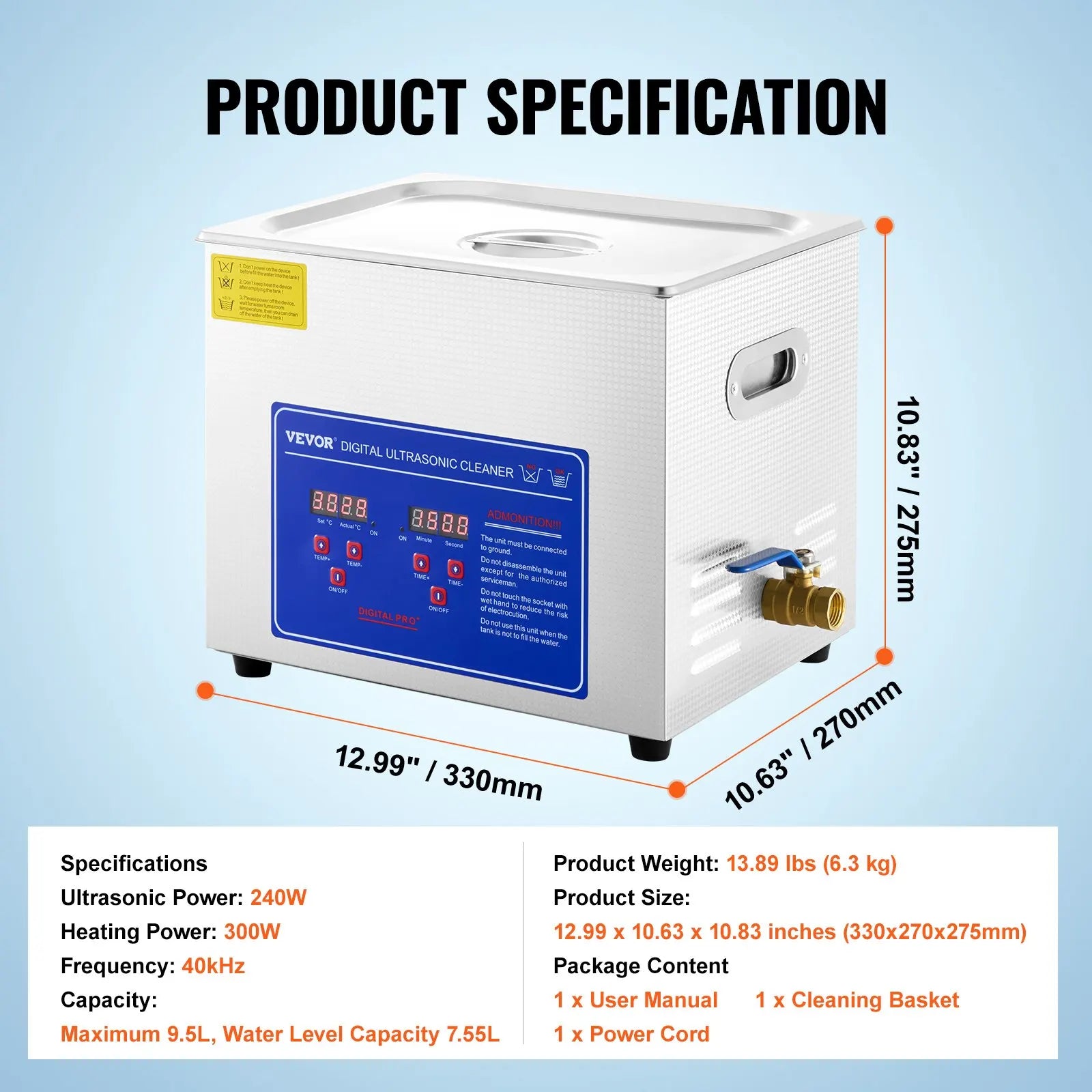 VEVOR Ultrasonic Cleaner with Digital Timer - 2L to 30L Stainless Steel Tank for Jewelry, Glasses, Watches & Industrial Parts
