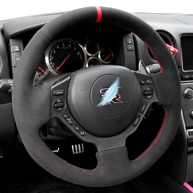 Hand-stitched Suede Car Steering Wheel Cover for Nissan GTR GT-R R35 Nismo 2008-2016 Full Coverage Steering Wheel Accessory