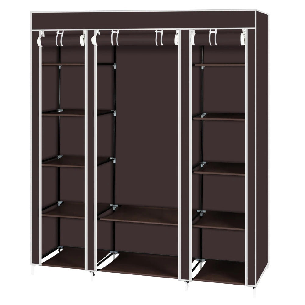 69" Portable Clothes Wardrobe Storage Organizer with Non-Woven Fabric Quick and Easy To Assemble Extra Strong and Durable Dark