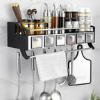 Stainless Steel Kitchen Utensils Holder, Wall-Mounted Spice Rack, Moisture-Proof Storage Shelves, Multiple Grid Partitions