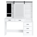 Dressing Table with Adjustable LED Lighting, Removable Large Mirror, with Jewelry Storage, Open Shelves, 5 Drawers,  White