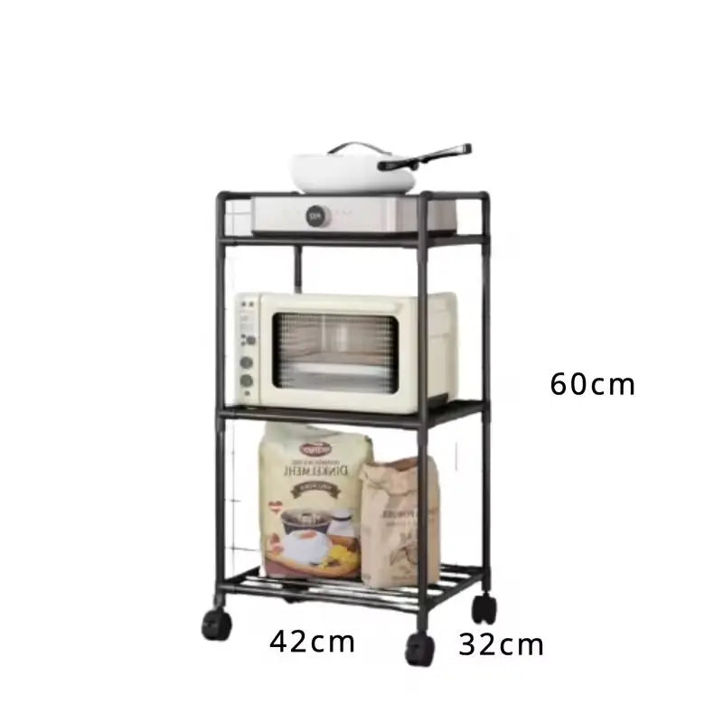 Floor-Standing Multi Layer Storage Rack Shelf with Pulley Trolley Bathroom Kitchen Microwave Storage Rack Kitchen Accessories