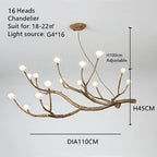 Resin Tree Branch Glass Bubble LED Pendant Chandelier for Retro Home Decor