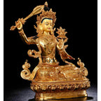 8.5" Antique Handpainted bronze gilt Manjushri Buddha statue Bodhisattva Tara