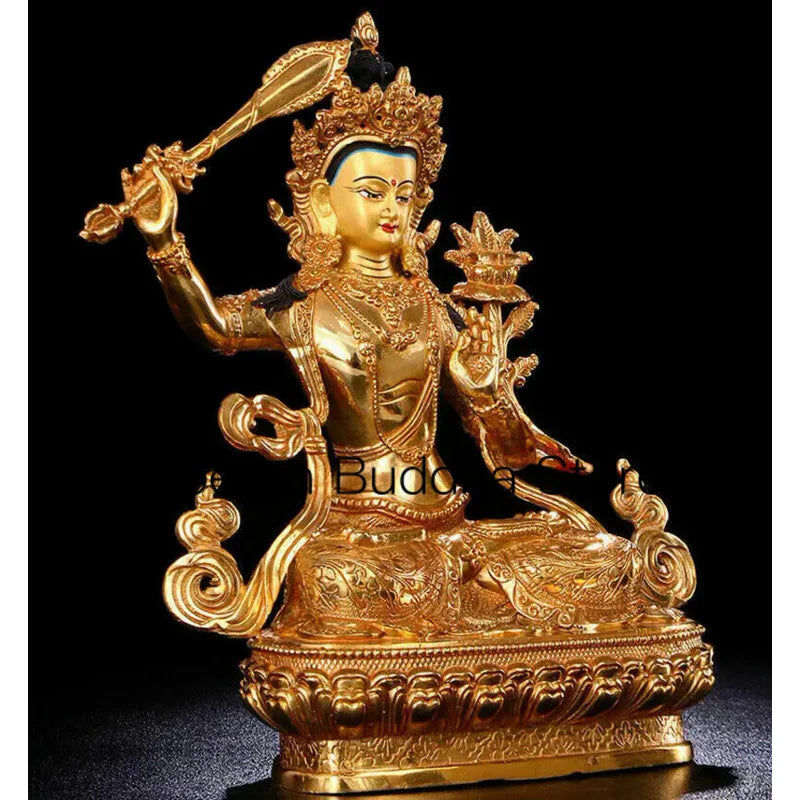 8.5" Antique Handpainted bronze gilt Manjushri Buddha statue Bodhisattva Tara