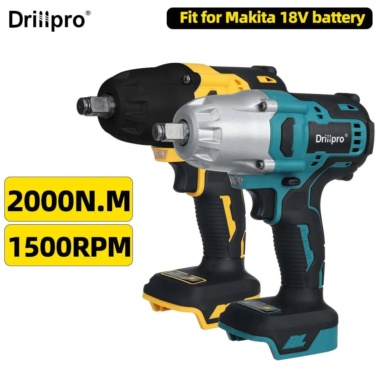 2000N.M High Torque Brushless Electric Impact Wrench Cordless 1/2" Wrench Drill Car Repair Power Tool For Makita 18V Battery