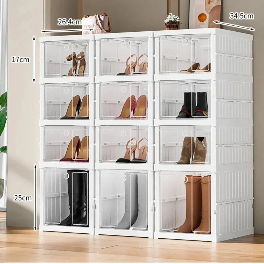 Shoe box for shoe storage 6 Layers Shoes Box Foldable Transparent Sneaker Storage Living Room Stackable free combination rack