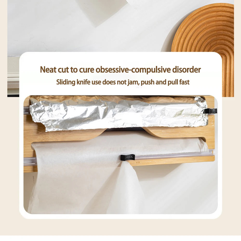 Kitchen Cling Wrap Dispenser, Plastic Cling Wrap, Aluminum Foil and Wax Paper Dispenser for Kitchen Drawer