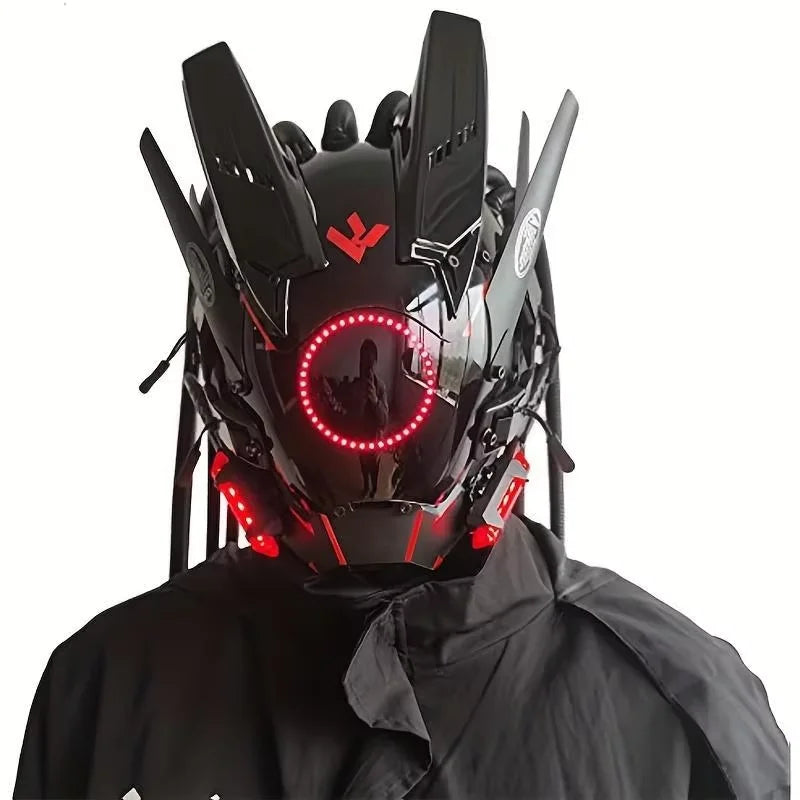 Rechargeable LED Helmet Mask Futuristic Light-Up Face Cover for Rave Festival Cosplay Party RGB Programmable Adjustable Gear