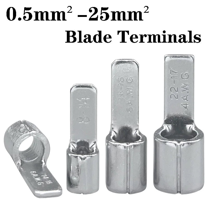 50/100pcs Pure Copper Blade Terminals DBN1.25/2/5.5/8/14/22-10/14/16/17 Non Insulated Crimp Terminals Electrical Wire Connector
