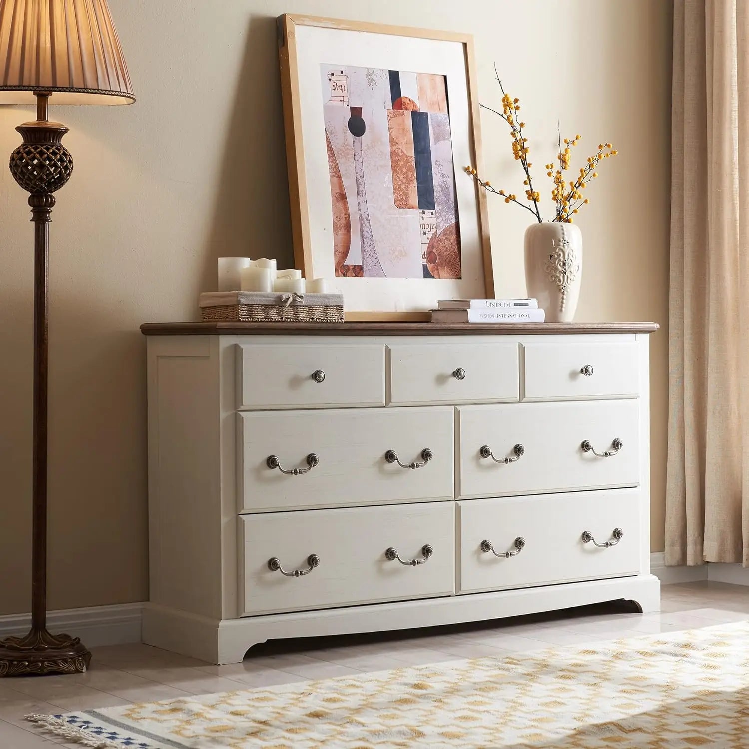 T4TREAM 7 Drawers Dresser Chests for Bedroom, Wood Vintage Chests of Drawers, Rustic Dressers Chset Organizer for Bedroom,