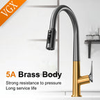 VGX Filter Water Kitchen Faucet Dual Spout Pure Drinking Water Tap Pull Out Kitchen Sink Mixer Faucet Gourmet Brass Crane Gold