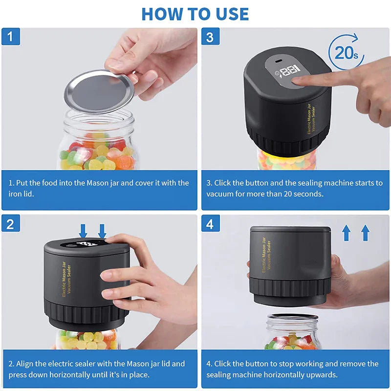Electric Mason jar vacuum machine for home portable mason lid vacuum sealer for kitchen fruit preservation food storage seal