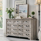 Farmhouse 9 Drawers Dresser for Bedroom, 54" Wide Wood Rustic Chest of Drawers with Natural Texture, Vintage Design, Storage
