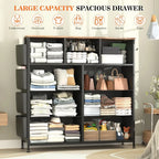 Dresser for Bedroom Chest of Drawers with Side Pockets and Hooks, Fabric Storage Organizer Unit for Living Room, Hallway, Closet