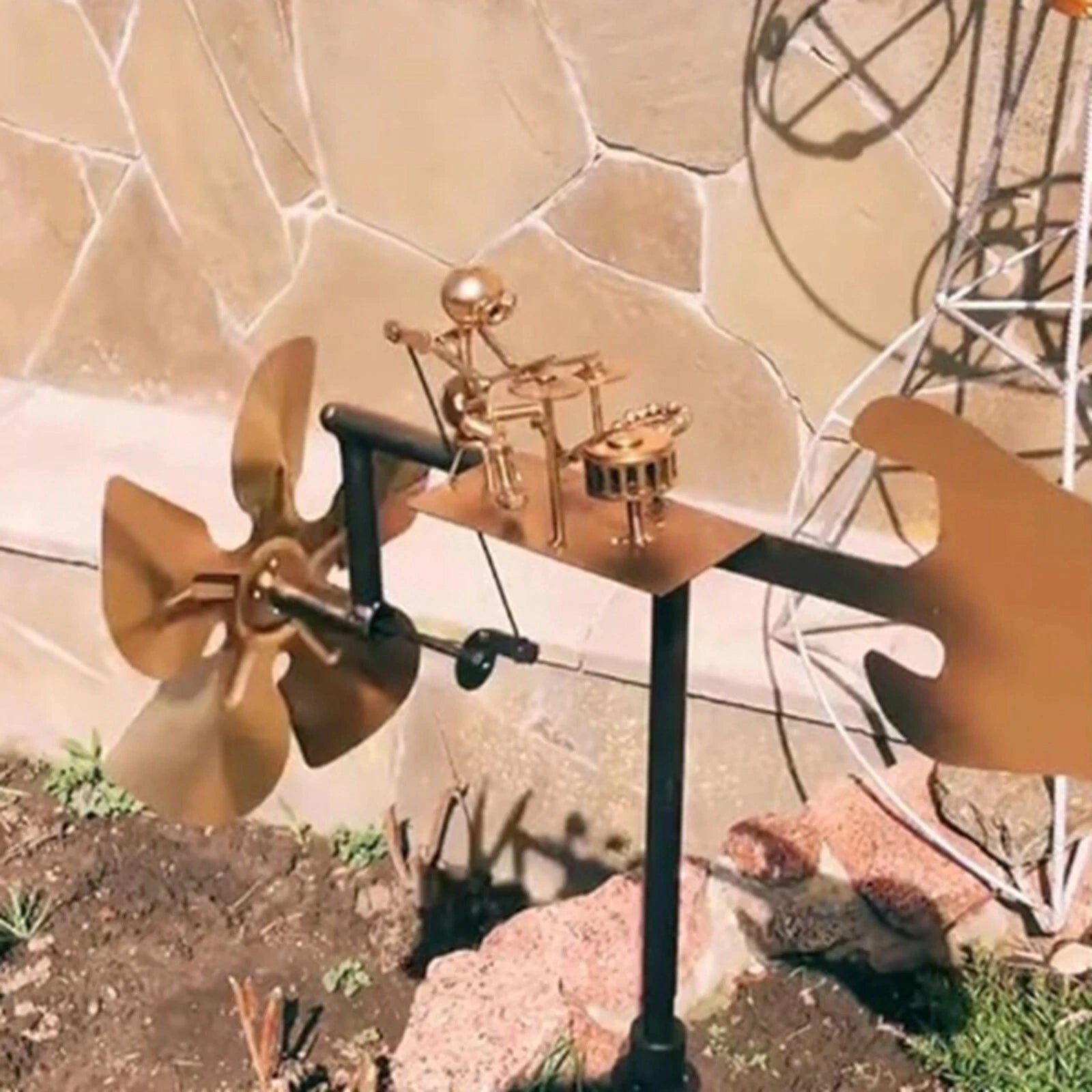 Metal Wind Spinner Metal Drummer Windmill Statue Decorative Wind Power Rock Art Statue for Garden Yard Patio Lawn Porch Backyard