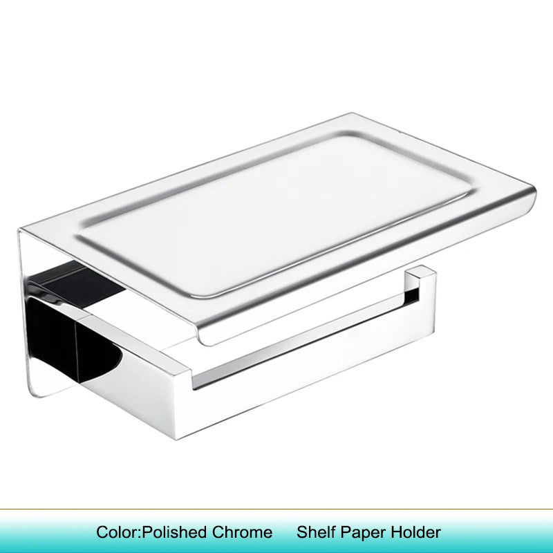 Chrome Polished WC Accessories Toilet Paper Holder Wall Hook Towel Bar Robe Hanger Rack Stainless Steel Bathroom Hardware Set