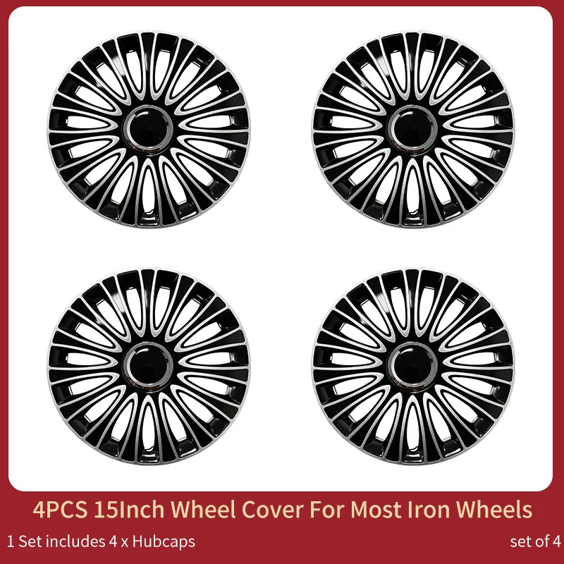15 inch Dagger Style Hubcaps Black & Silver Wheel Covers for Cars Set of 4 Fits Honda Volkswagen, Chevy, Mazda,Dodge Hub Caps