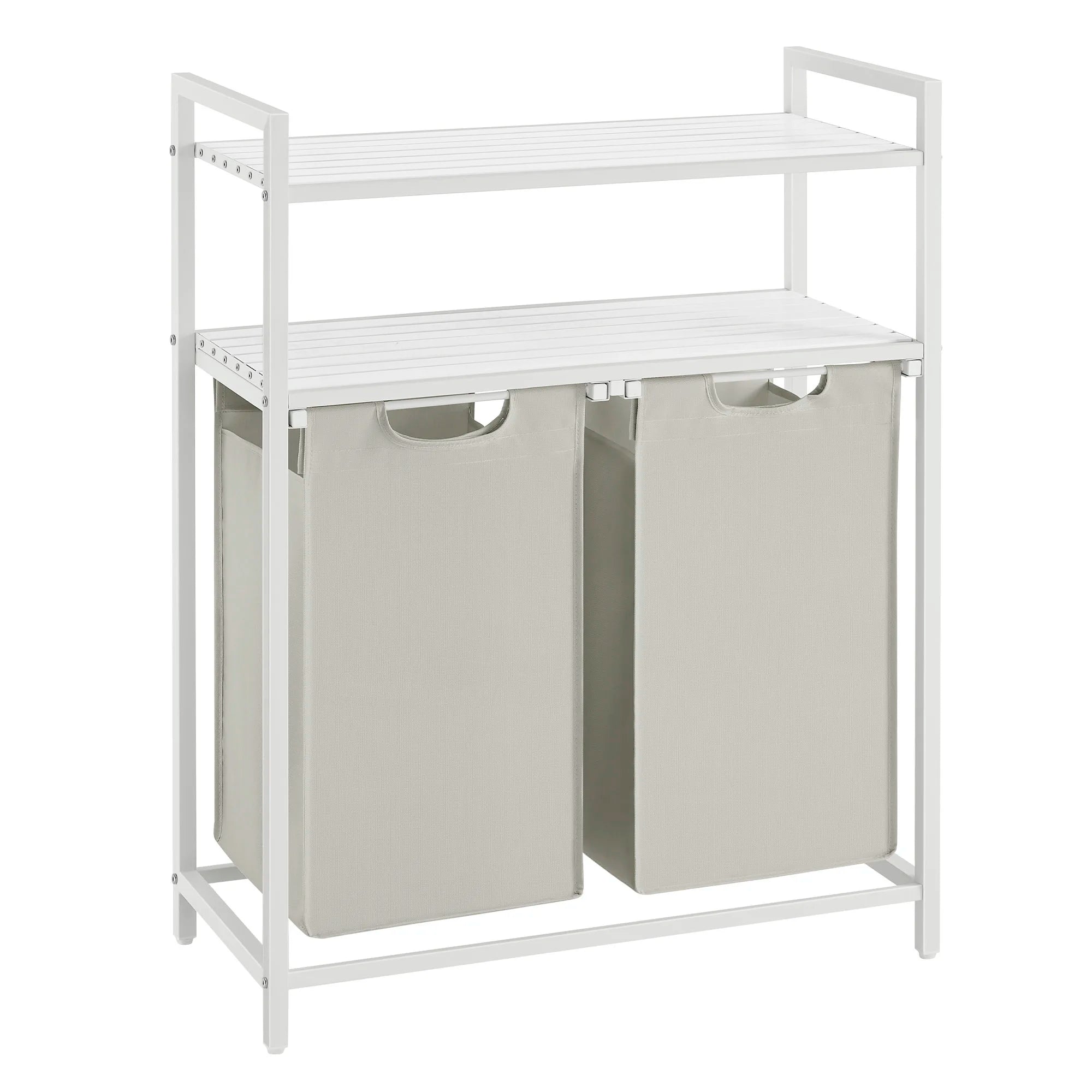 VASAGLE Laundry Basket, Laundry Hamper, Laundry Sorter with 2 Pull-Out and Removable Bags, 2 Shelves, 46L Capacity per Bag