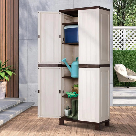 Garden Shed 173cm with Adjustable Shelf and Lockable Doors Outdoor Storage Cabinet Beige