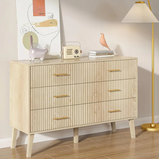 Accent 6 Drawer Dresser, Modern Closet Dressers Chest of Drawers with Fluted Panel, Living Room Bedroom Entryway and Hallway