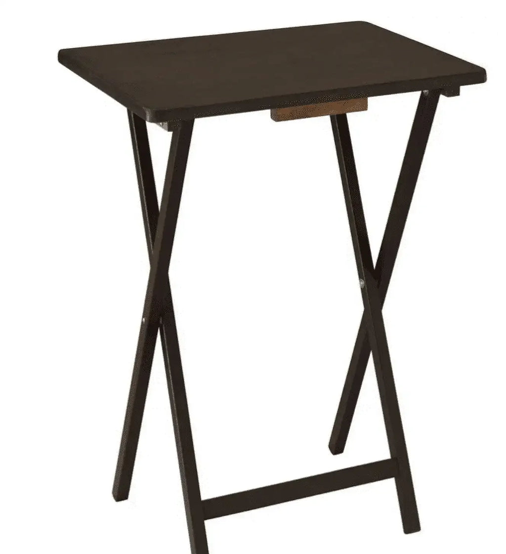 Indoor Folding Table Set of 4 in Walnut L19 x W15 x H26 inches. 4 Tables+1 Rack Stand.