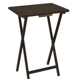 Indoor Folding Table Set of 4 in Walnut L19 x W15 x H26 inches. 4 Tables+1 Rack Stand.