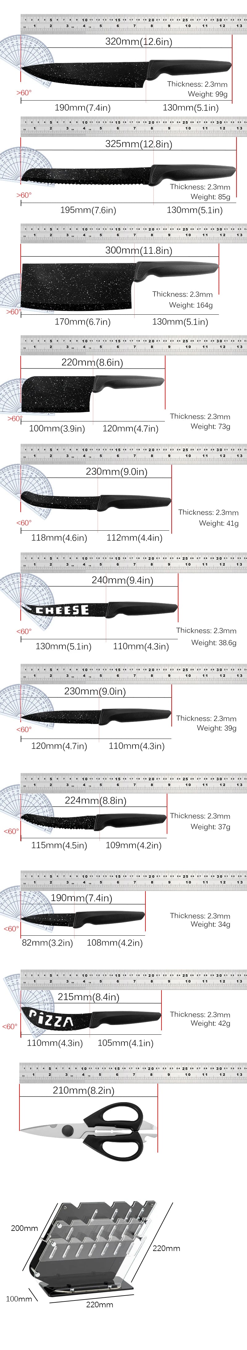 18pcs Kitchen Knives Set Stainless Steel Meat Cleaver Household Chef's Knife Steak Knife Kitchen Scissors Knife Sharpener