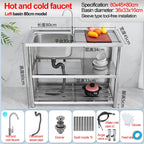 Stainless Steel Sink Kitchen Household Thickened Single Trough with Bracket Wash Basin Sink with Platform Easy Landing