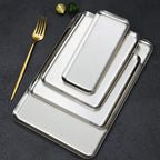 Kitchen Food Organizer Trays Rectangle Stainless Steel Tray Serving Plate Barbecue Pan Home Tableware