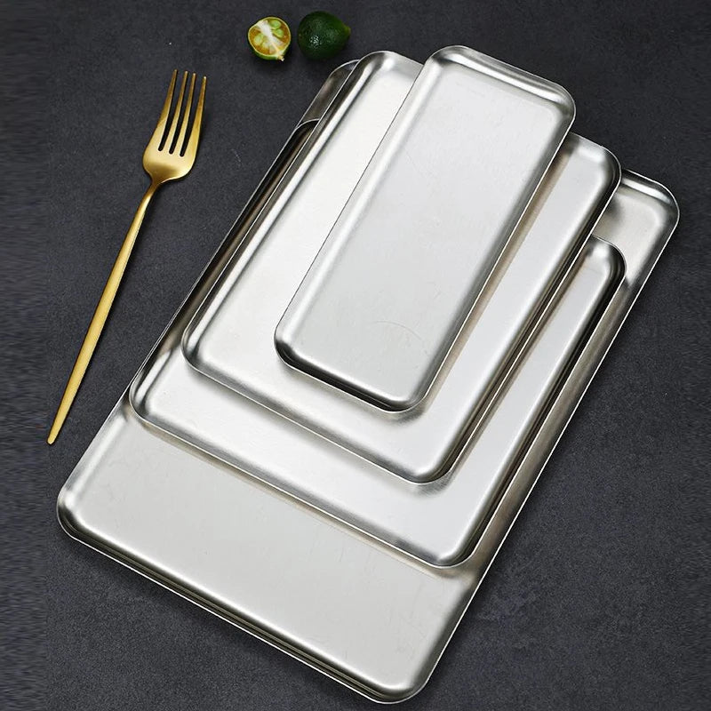 Kitchen Food Organizer Trays Rectangle Stainless Steel Tray Serving Plate Barbecue Pan Home Tableware