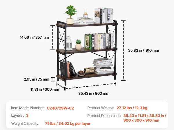 SucceBuy Metal Bookshelf 3-14-Tier Tall Industrial Bookshelf Vintage Display Storage Bookcase with Open Shelves for Home Office